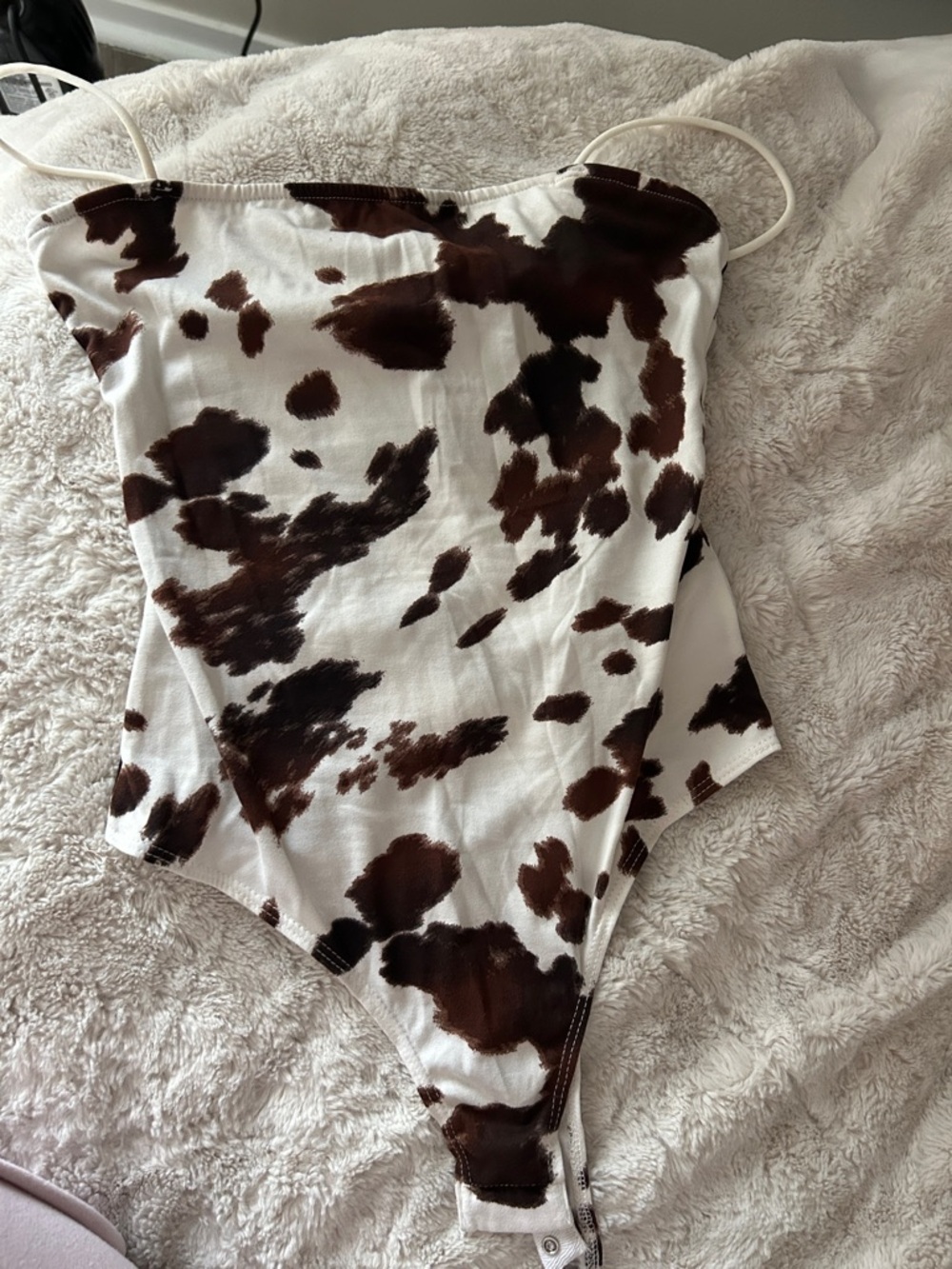 Forever 21 White and Brown Cow Print Square Neck Bodysuit